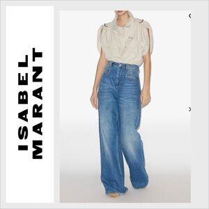 Isabel Marant Lemony Blue Denim Wide-Leg Jeans 40 /L